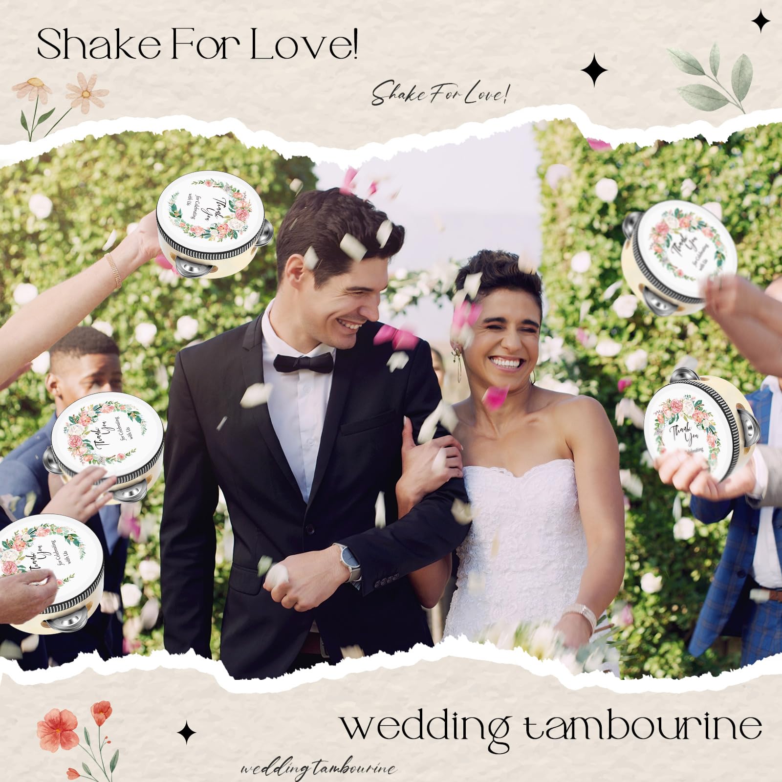 Tamburin-Set Mit 24 Stück, 10 Cm – Holz Mit Metallschellen, Inkl. Geschenkanhänger & Band, Für Hochzeit, Party & Kirche