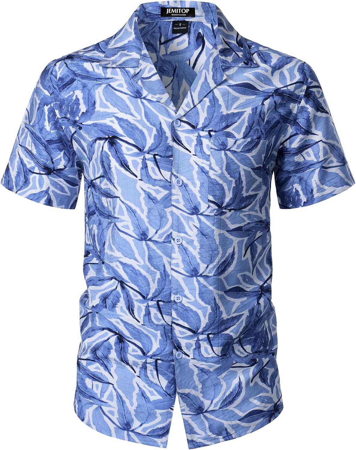 JEMITOP Men's Summer Textured Cuban Collar Hawaiian Shirts Casual Vacation Short Sleeve Button Up Shirt with Pocket