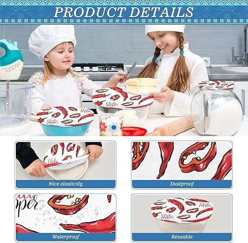 Miniatura 5 de Chili Peppers - 5 fundas elásticas reutilizables para cuencos para almacenamiento de alimentos, tapas de tela elástica con 5 tamaños diferentes