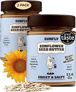 SUNFLY Sunflower Butter - Vegan Butter from Sunflower Seeds, Nut-Free, High Protein Spread, Rich in Vitamins & Minerals, Plant-based Peanut Butter Alternative - 2x330g - Sweet & Salty