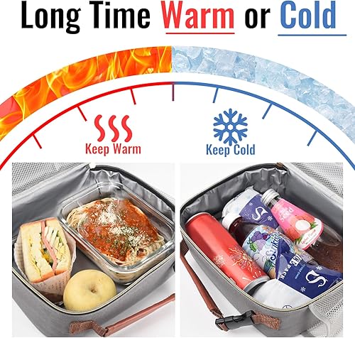 Miniatura 6 de Genteen Lonchera para hombres, mujeres, adultos y niños, lonchera pequeña aislada reutilizable, cierre de cremallera y asa de hebilla, enfriador