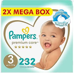 Pampers Premium Care, Size 3, 6-10 kg, 2X Mega Box, 232 Diapers : Buy