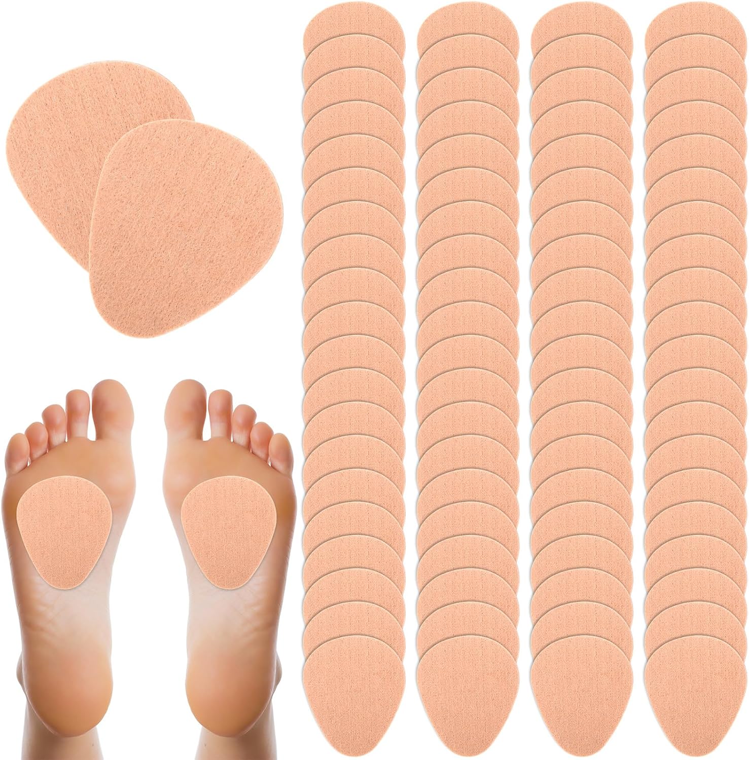 Ramede 120 Pieces Metatarsal Foot Pads Bulk, Felt Feel Ball of Foot Cushions for Women and Men,Dancer Metatarsal Pads for Pain Relief Forefoot Adhesive Cushion, 1/4 Inch Thick, Skin Color
