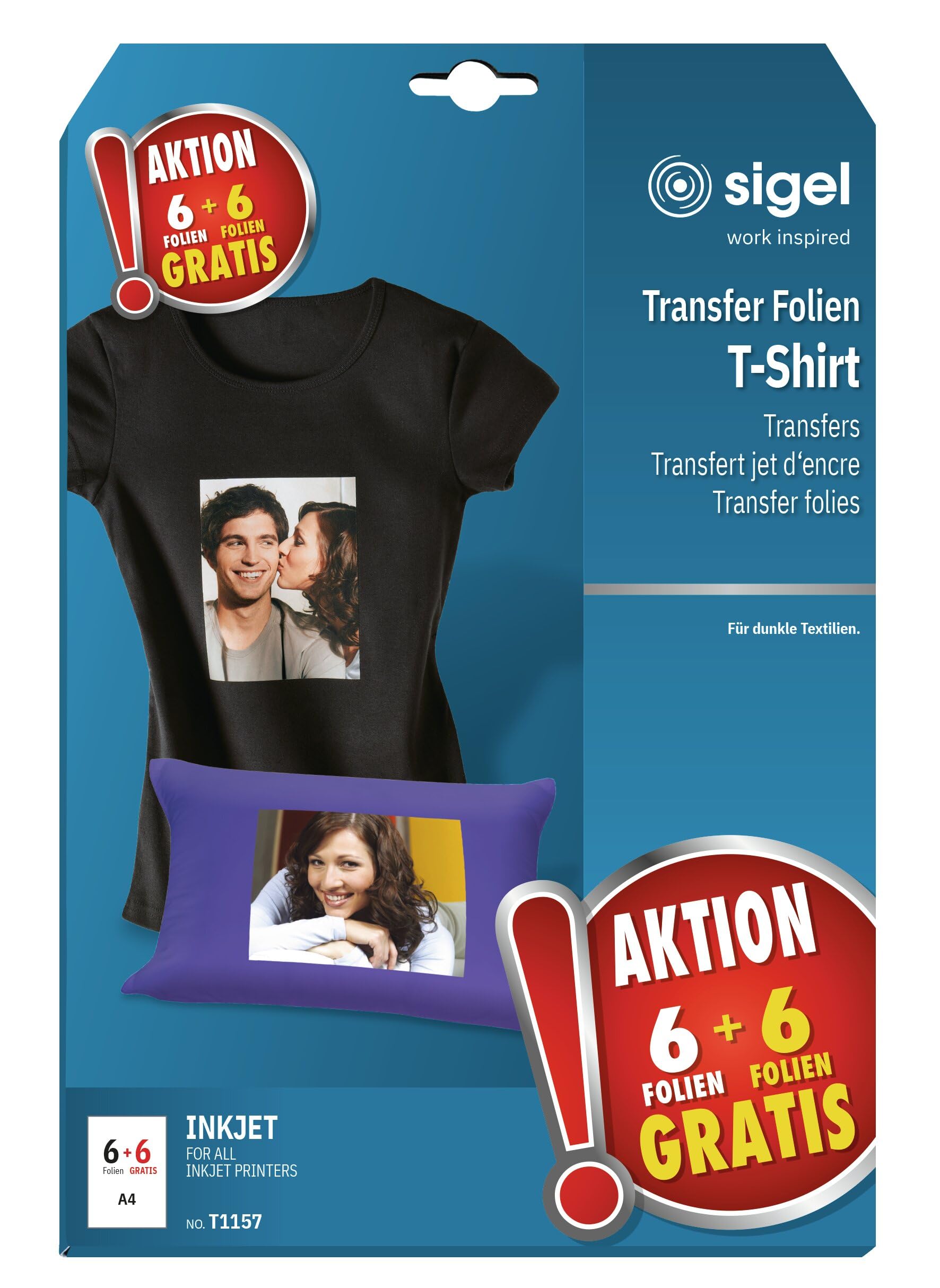 Papier transfert T-Shirt foncé SIGEL T1157 A4 pour éviter les motifs ternes sur tissu noir