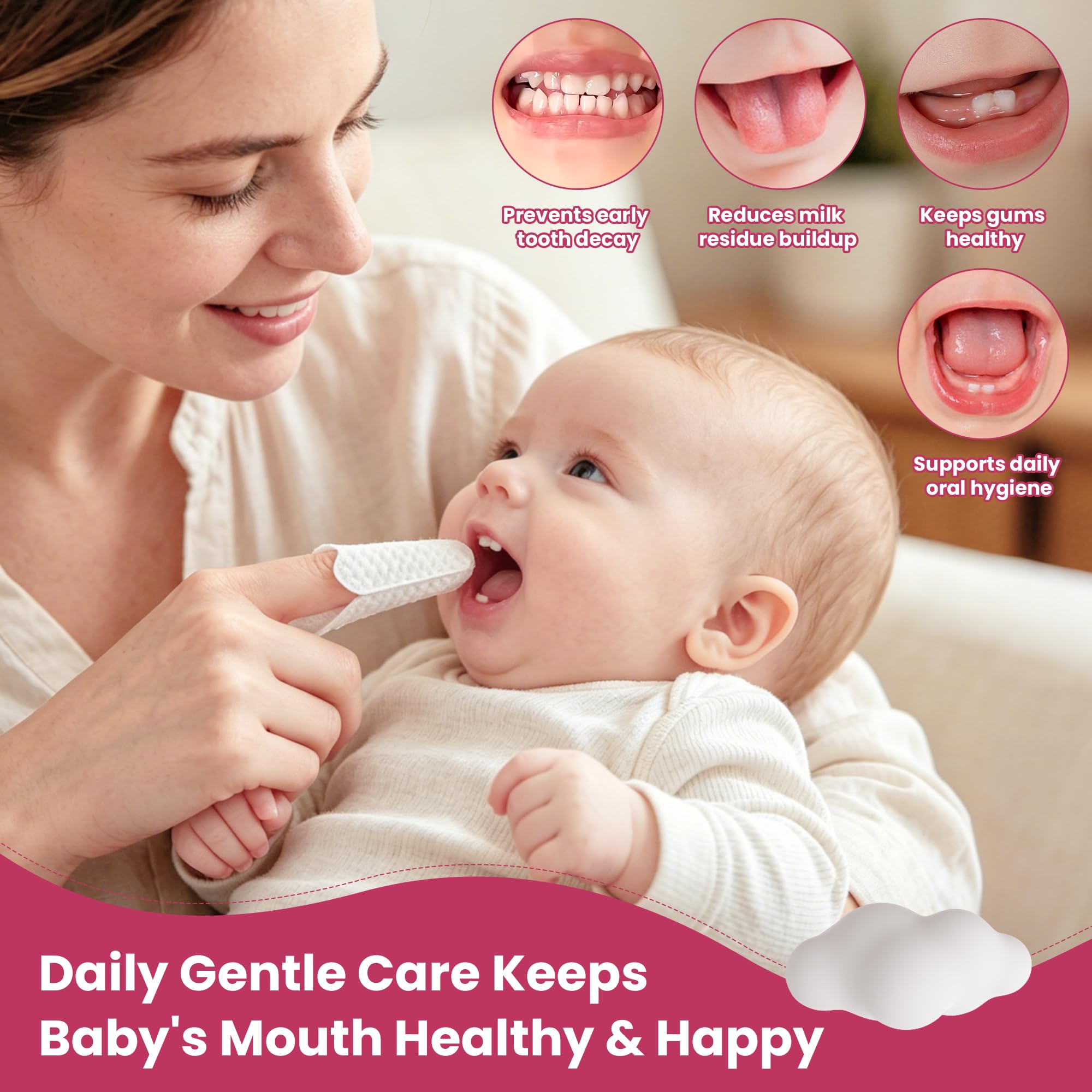 SOFYFINE 120 unidades de limpiador de lengua de bebé y dientes orales, cepillo de dientes de dedos, toallitas secas para boca y encías, para recién nacidos, bebés de 0 a 24 meses, niños pequeños