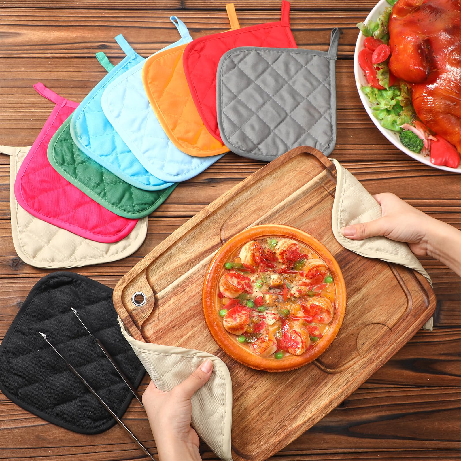 36 Pcs Pot Holders for Kitchens Oven Pot Holders Cotton Hot Pads Graduation Gifts Bulk Holders with Hanging Loops for Cooking 7 x 7 in, 9 Colors - Image 3