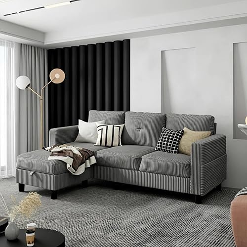Miniatura 3 de JAMFLY Sofá modular en forma de L con otomana de almacenamiento, sofás pequeños para sala de estar, sofá tapizado de tela con otomana móvil para