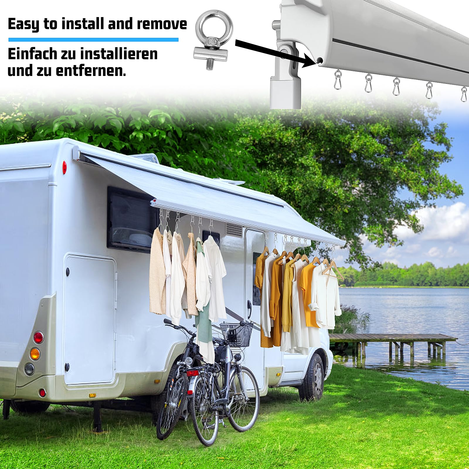 Listwa Kederowa Hakowa, zestaw 8 sztuk, 6 mm stal nierdzewna, zatrzask do markizy, zatrzask Keder z karabińczykiem, hak do markizy, akcesoria do Keder do przyczep kempingowych, kamperów