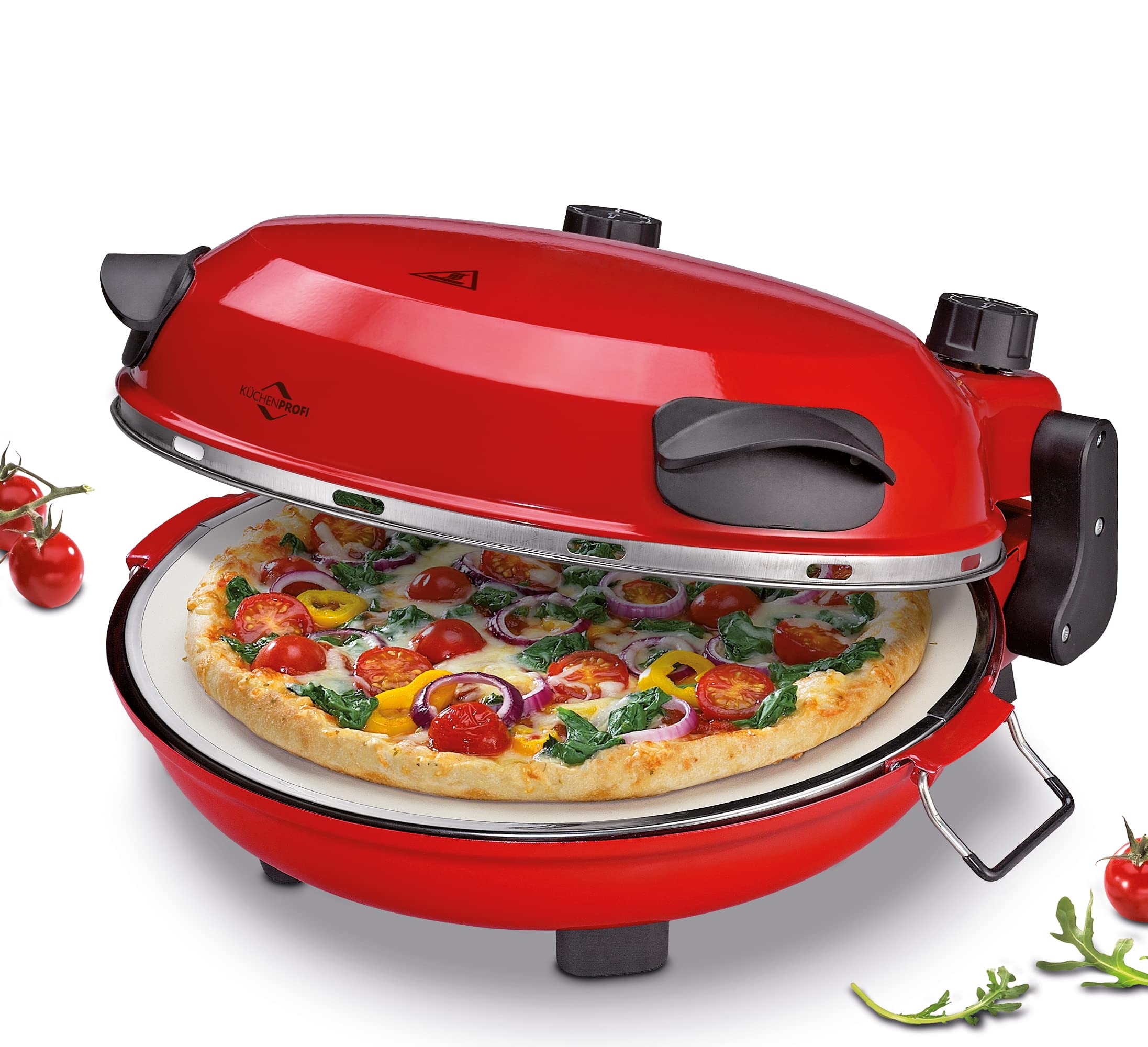 Küchenprofi Pizza Maker NAPOLI, mit Pizzastein, für Ø 29 cm Pizzen in 4 Min, 1200 Watt, stufenlose Temperatureinstellung, Ober- und Unterhitze separat, elektrischer Pizzaofen, 1703001400, Rot