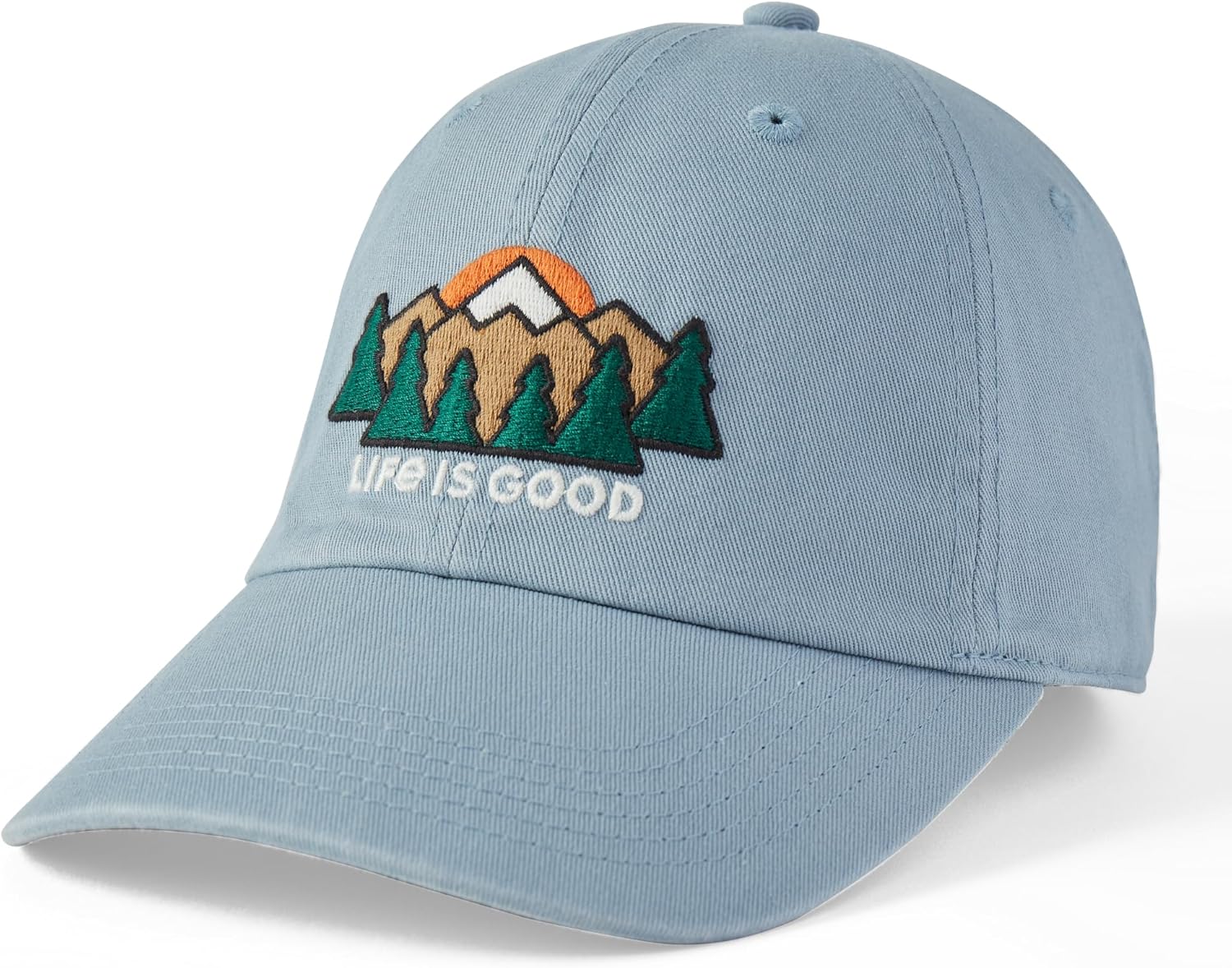 Life is Good Adult Chill Baseball Cap, Low-Profile Adjustable Snap Back, Embroidered Hat for Men and Women, Regular, Mountain Sunrise Smoky Blue, One Size