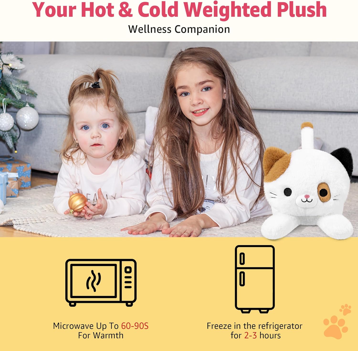 Onsoyours Original Heatable & Weighted Calico Cat Stuffed Animals, 15 inch Microwavable Kitten Plushie for Warmth & Stress Relief - Comfort Soft Plush Toys for Kids and Adults - Image 3