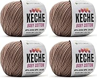 Vista 44 de Keche Hilo de algodón, 60% algodón, 40% hilo acrílico, hilo de algodón suave para ganchillo y tejer, hilo amigurumi, 4 madejas/bolas