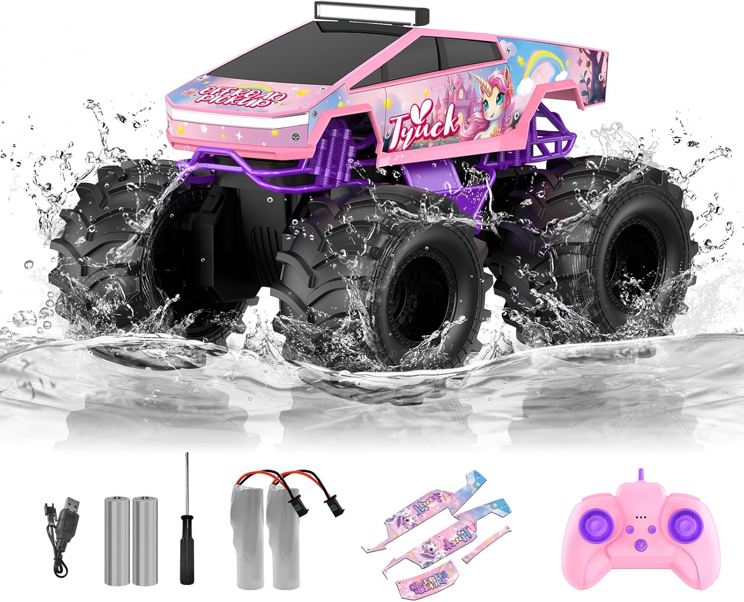 Remote Control Car, Amphibious Monster Truck Toys for Kids, 2.4GHz Waterproof RC Cars 1:18 4WD All Terrain Off-Road Pick-up RC Trucks, Ideal Christmas Birthday Gift for Girls Boys Age 6 7 8 9 10 11 12