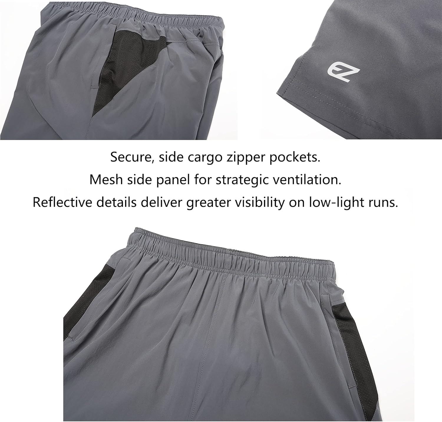 EZRUN Mens 9 Inch Lightweight Running Workout Shorts with Liner Loose-Fit Gym Shorts for Men with Zipper Pockets - Image 4