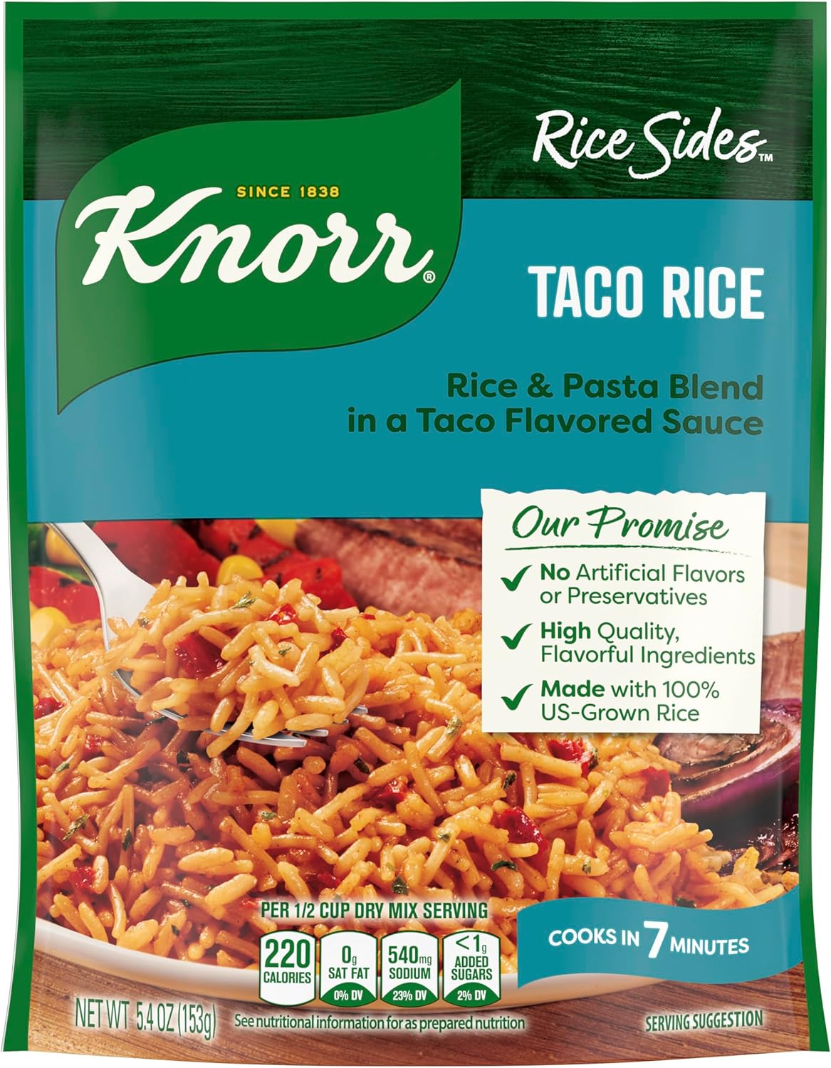 Knorr Rice Sides Taco Rice For a Tasty Rice Side Dish No Artificial Flavors or Preservatives, No Added MSG 5.4 oz
