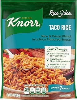 Knorr Rice Sides Taco Rice 5.4 oz - Cheddar Tomato Taco Flavors, No Artificial Flavors or MSG, Cooks in 7 Minutes
