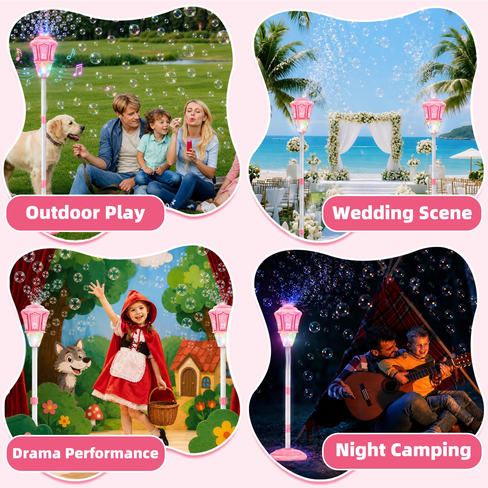 Lanterne à Bulles De Savon, Machine à Bulles RéGlable en Hauteur pour Enfants avec LumièRe LED Et Musique, Machine à Bulles 2 en 1 sur Pied Et à Main, Convient pour L'ExtéRieur, Les
