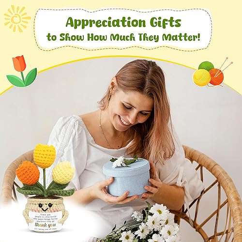Miniatura 2 de OASSIE Regalos de Navidad de agradecimiento para mujeres, mini tulipanes positivos, apoyo emocional, ganchillo, relleno de calcetín de Navidad,