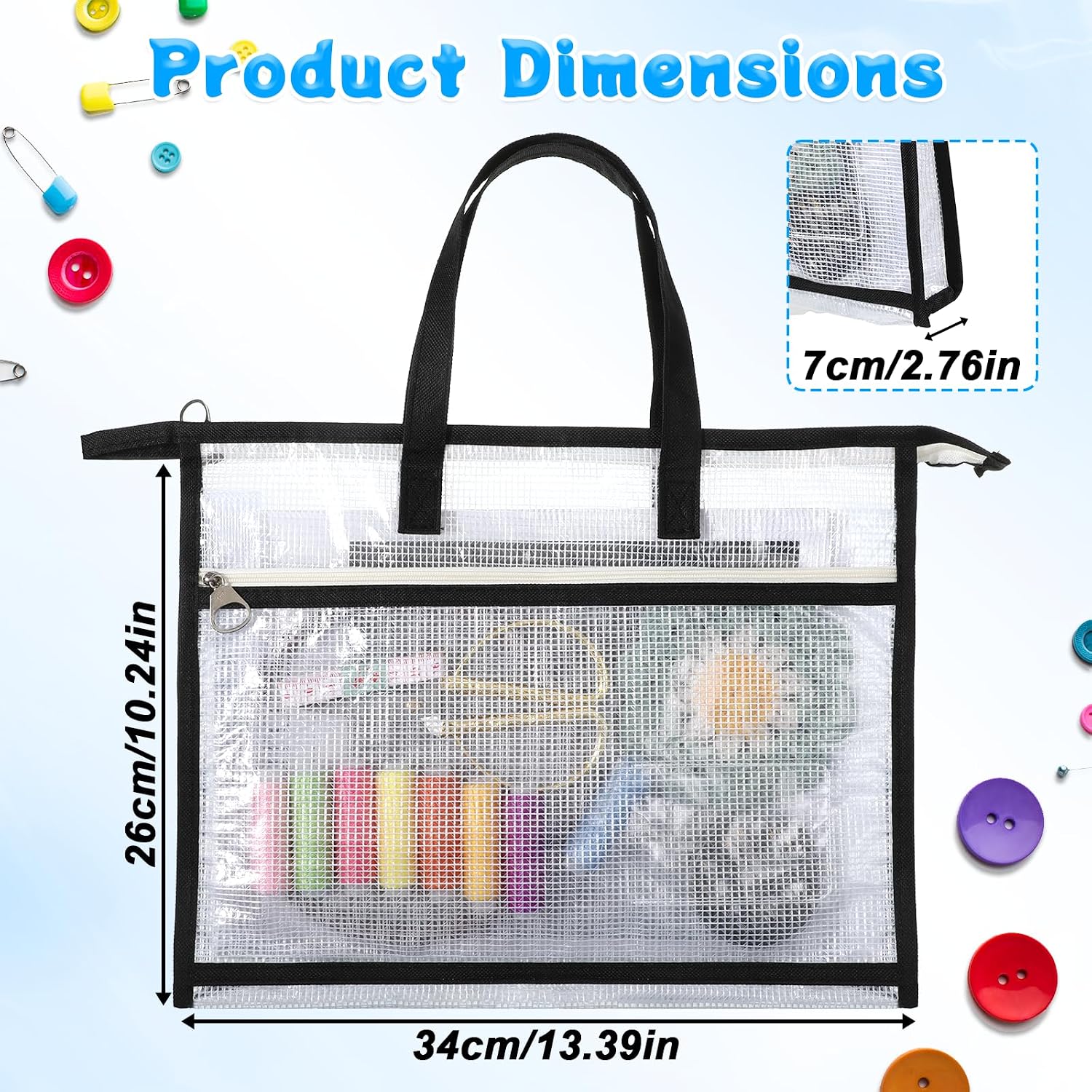 Sew Project Bag, Jumbo Needlepoint Project Bag | Sewing Quilting Craft Bags Organizer with Handles Zipper Pockets Sewing Crafts Organizer Transparent Mesh Zipper Pouch for Kn