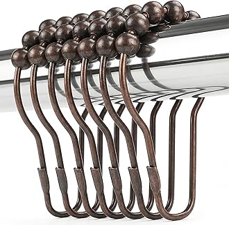 Shower Curtain Hooks Rings, Rustproof Metal Shower Curtain Rings for Bathroom Shower Rods Curtains - Set of 12, Bronze
