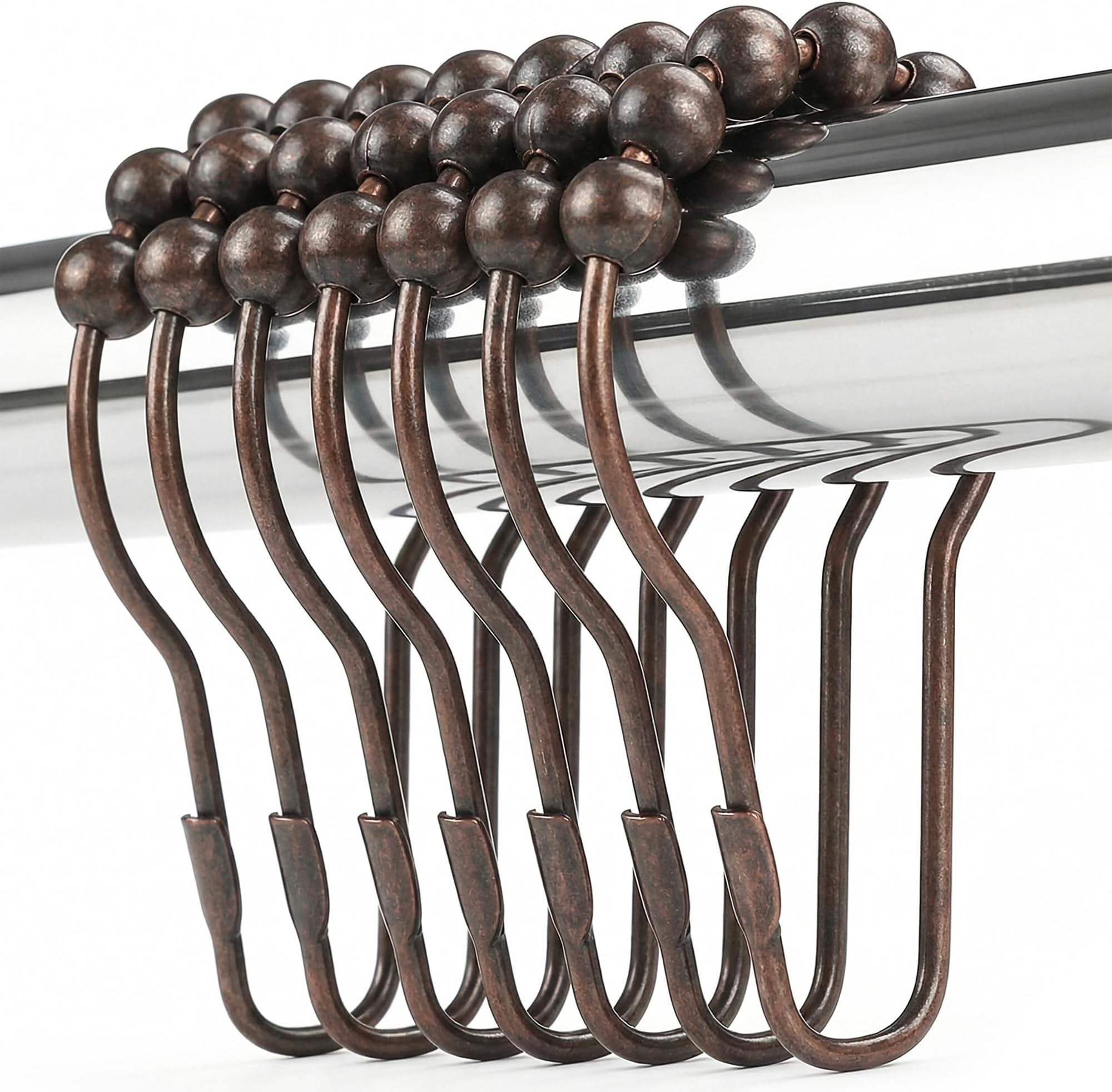 Shower Curtain Hooks Rings, Rustproof Metal Shower Curtain Rings for Bathroom Shower Rods Curtains - Set of 12, Bronze