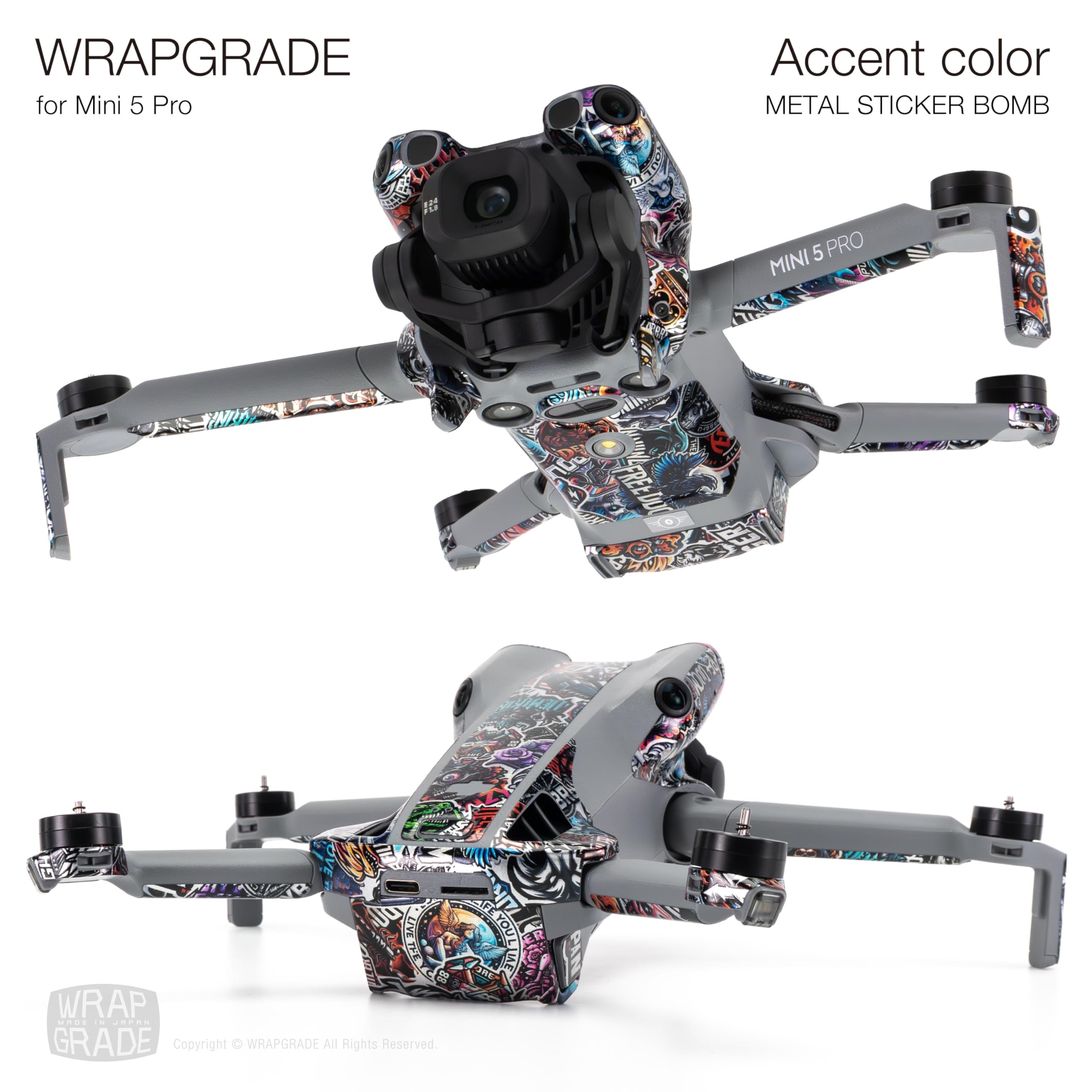 WRAPGRADE Skin Stickers Compatible with DJI Mini 5 Pro Accent Colour (METAL STICKER BOMB), METAIL STICKER BOMB - Image 4