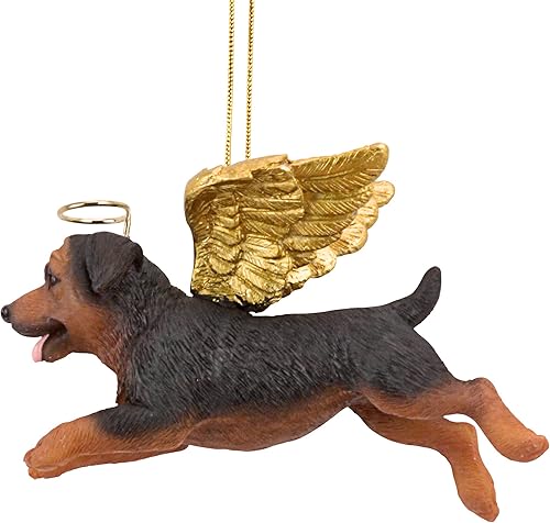 Miniatura 34 de Design Toscano Pitbull Dog Angel - Adorno navideño para árbol de Navidad, 4 pulgadas, resina de piedra fundida, acabado marrón y dorado Marrón