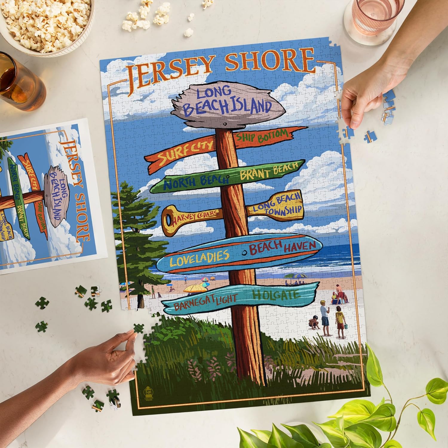 Lantern Press Long Beach Island, New Jersey, Destinations Sign, 1000 Piece Jigsaw Puzzle for Adults, Made in USA with Reference Poster