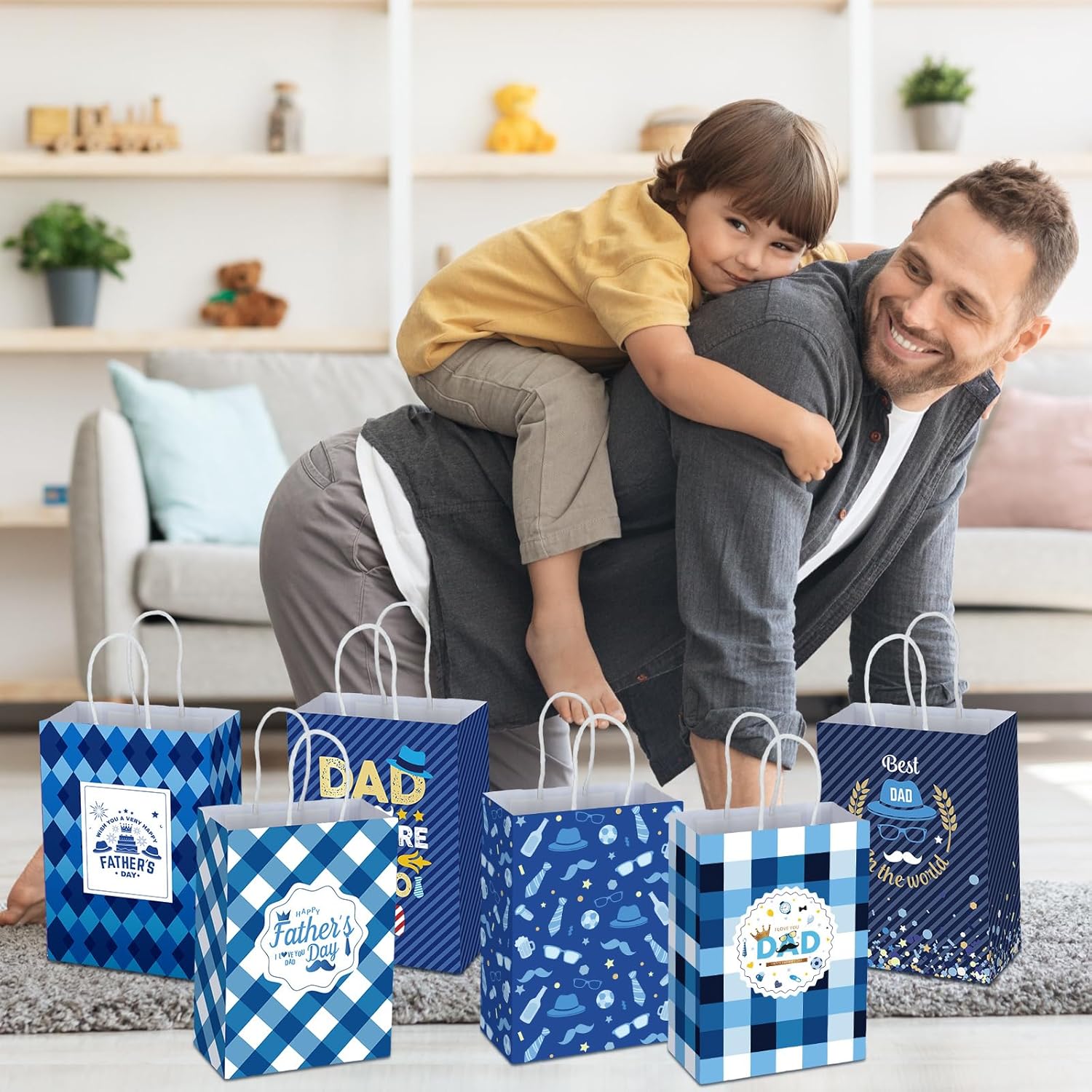 Yeaqee 24 Pcs Father's Day Gift Bags Happy Father's Day Paper Candy Bags with Handle Treat Pouches for the Best Dad Party Supplies for Dad Daddy Papa - Image 5