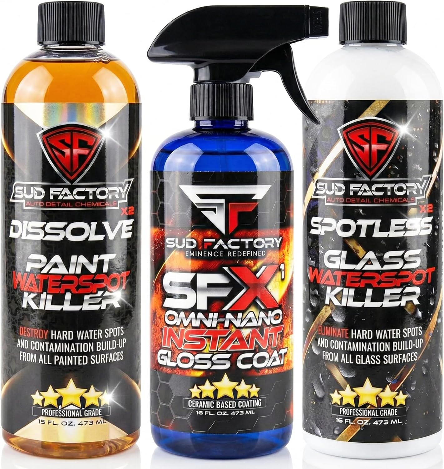 Sud Factory Ultimate Upgraded Paint, Glass Water Spot & Stain Removers Plus Protection Coating for Cars, Homes & Boats Bundle Of 3