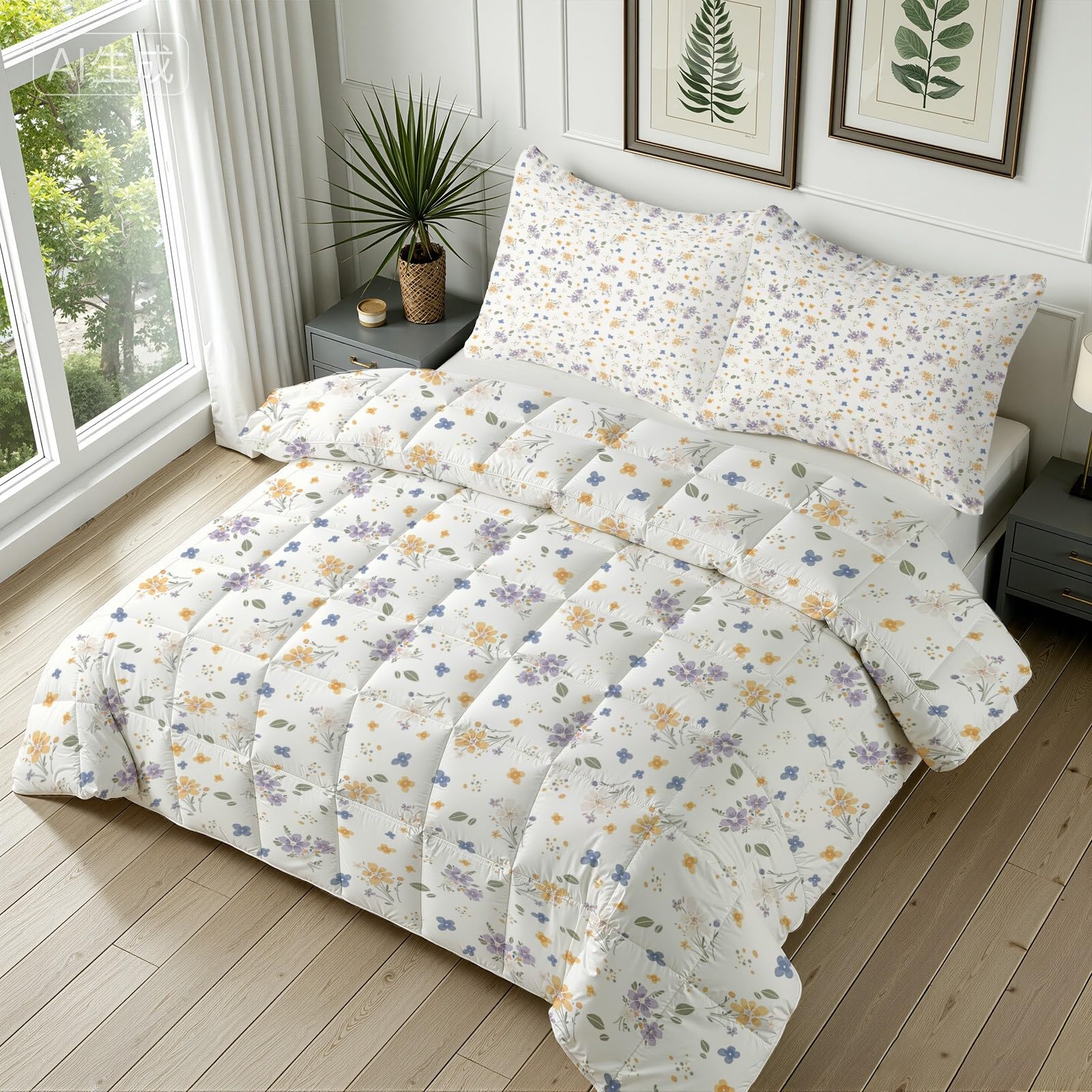 Bunt Pflanzen Blumen Bettdecke Ohne Bezug - Pastoral Blüten Bettdecke 200x220 mit 2 Kissenbezug 80x80 cm - Waschbare Bettdecken Weich für 4 Jahreszeiten Duvet mit Reißverschluss