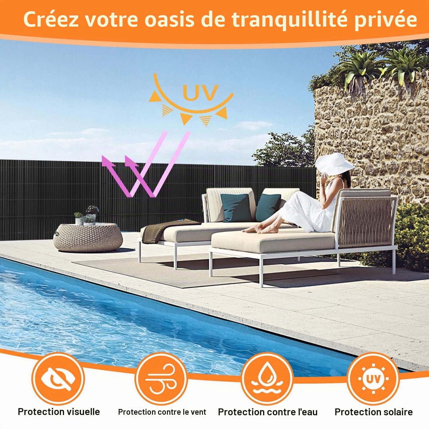 Brise-vue en PVC - 90 x 500 cm - Avec trois renforts nervures et serre-câbles - Protection contre le vent - Résistant aux intempéries - Pour clôture, jardin, terrasse - Anthracite