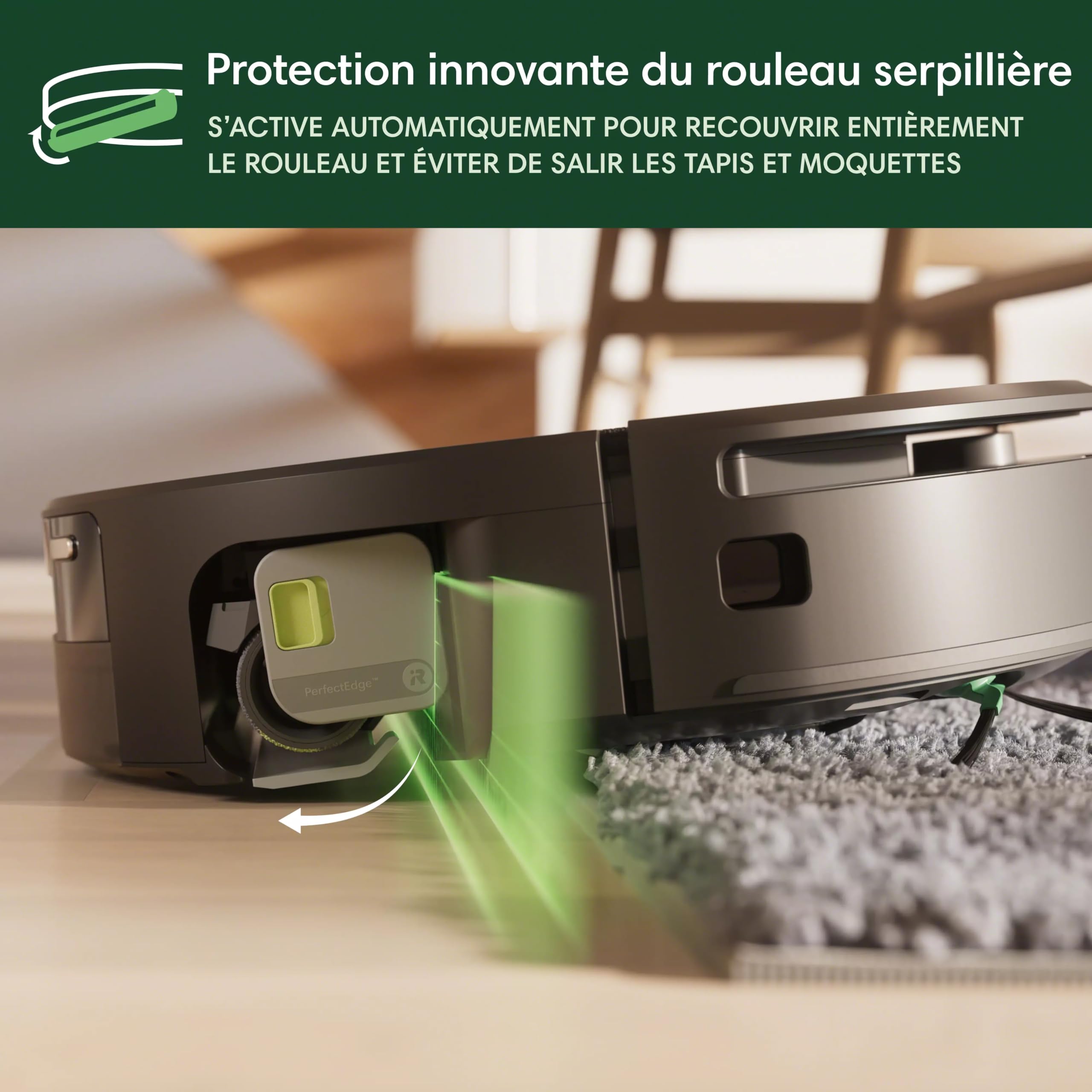 iRobot Roomba Max 705 Combo + Base AutoWash, Rouleau serpillière PowerSpin, Protection du Rouleau, Deux brosses, Vidage Automatique, Séchage du Rouleau à l’air Chaud, évite Les Objets, LiDAR, Noir