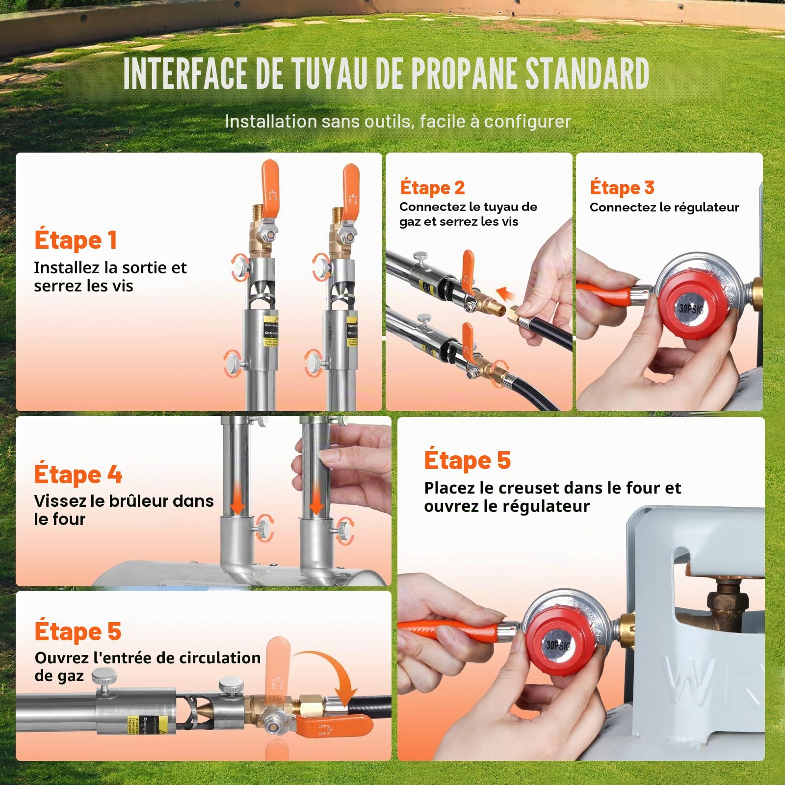 VEVOR Kit de fusion au propane - 16 kg - Double brûleur - Avec creets et pinces - Outil de fusion pour or, argent, cuivre, aluminium, recyclage des métaux