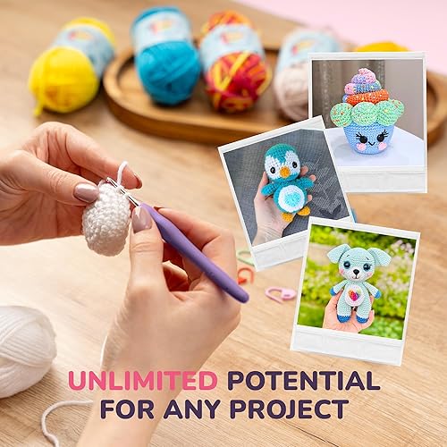 Miniatura 7 de YammiAmi Kit de ganchillo para principiantes de 1,620 yardas para adultos y niños, kit de ganchillo Amigurumi de 79 piezas con hilo de 45 madejas,