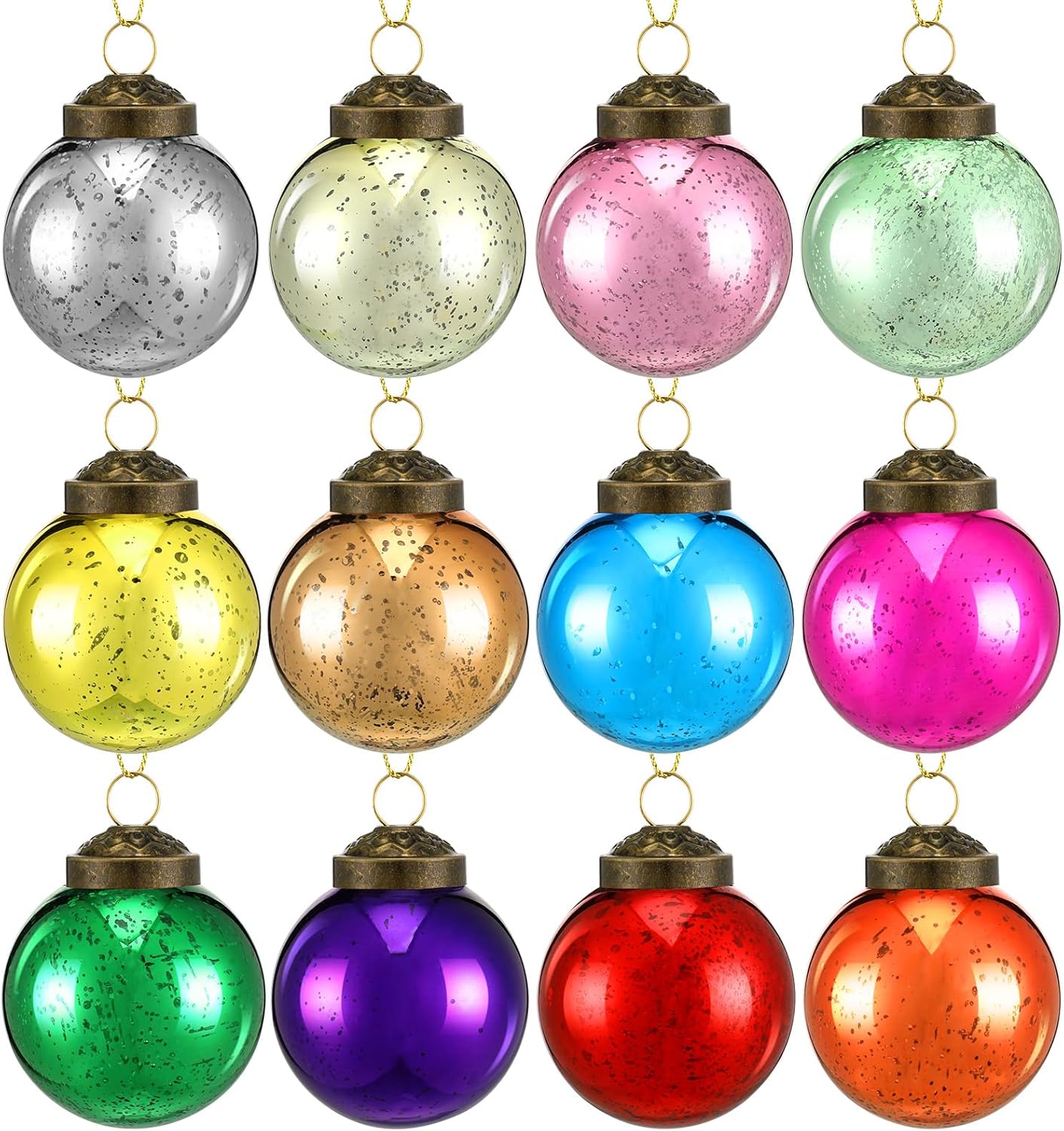 Layhit 24 Christmas Multicolor Mercury Glass Ornaments Vintage Style Ball Ornaments Christmas Mercury Glass Decor for Home Xmas Tree Wedding Holiday Party Decor, 2" Diameter