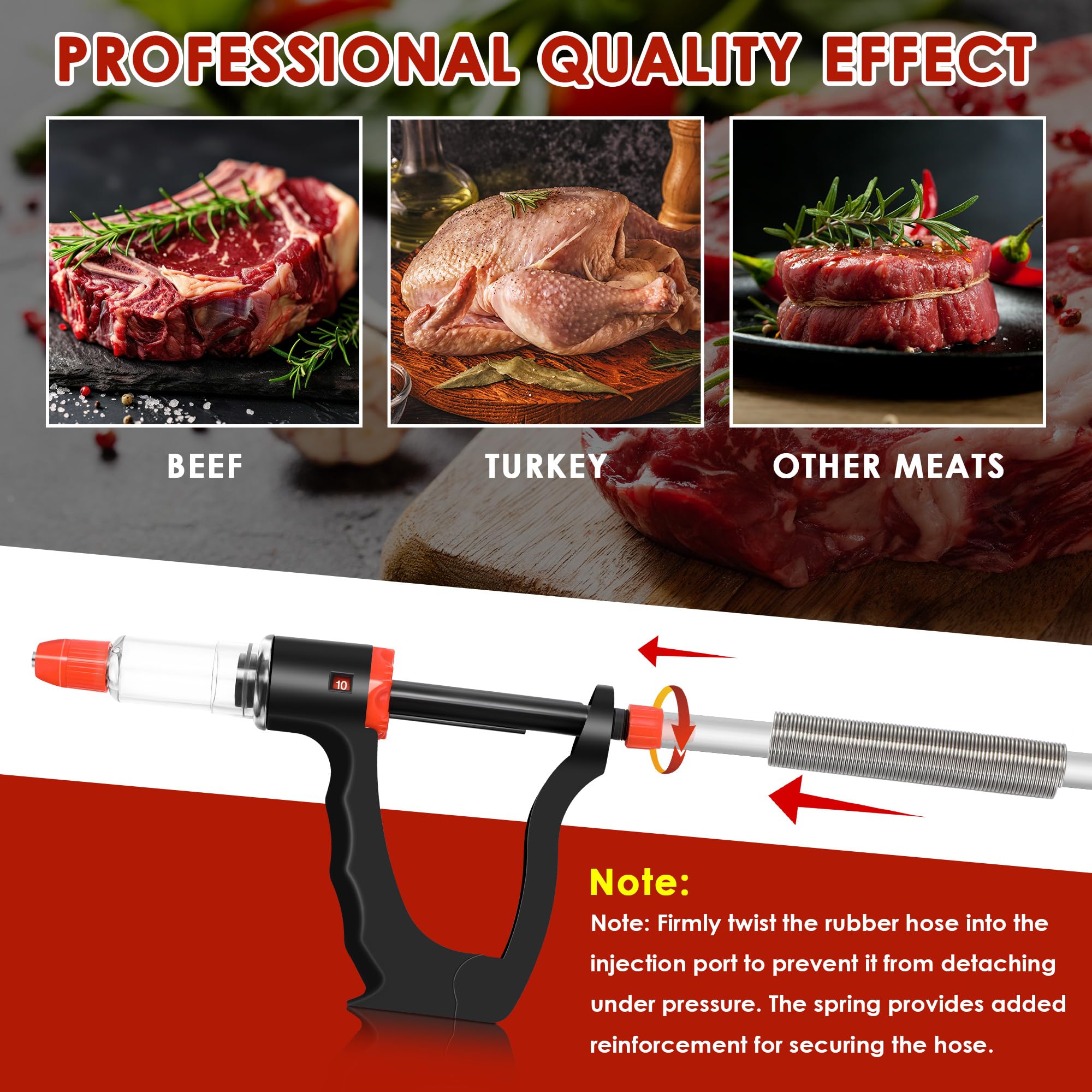 Dreyoo Marinadenspritze zum Räuchern, Fleischinjektorspritze mit 3 Durchflusseinstellungen, 4 Präzisionsnadeln & 85 cm Schlauch, ideale Fleischspritzenpumpe für Grill, Rauchen, Truthahn und