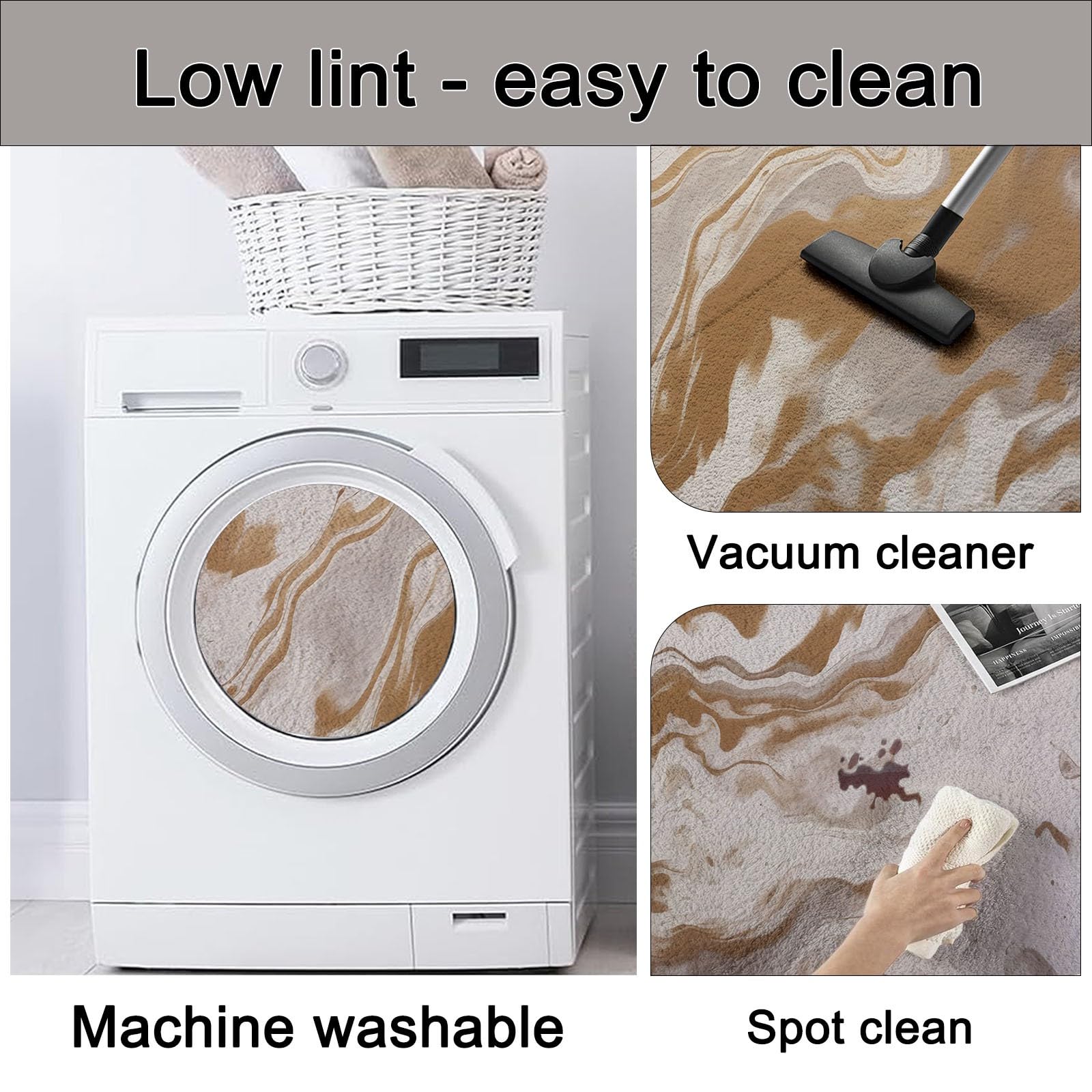 Flauschiger Runder Teppiche Runder 160 cm, Weicher Plüsch Teppich für Schlafzimmer Wohnzimmer - Abstrakt Marmorstruktur Flüssigkeit Farbverlauf Bedruckter Kinderteppich Kuscheliger Teppich Beige