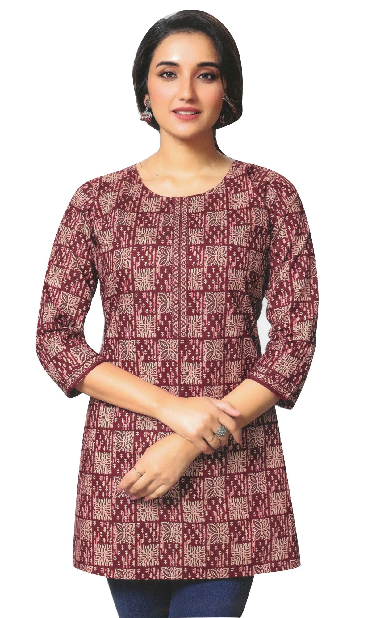 Tunique décontractée en coton imprimé ethnique Kurti Ladyline
