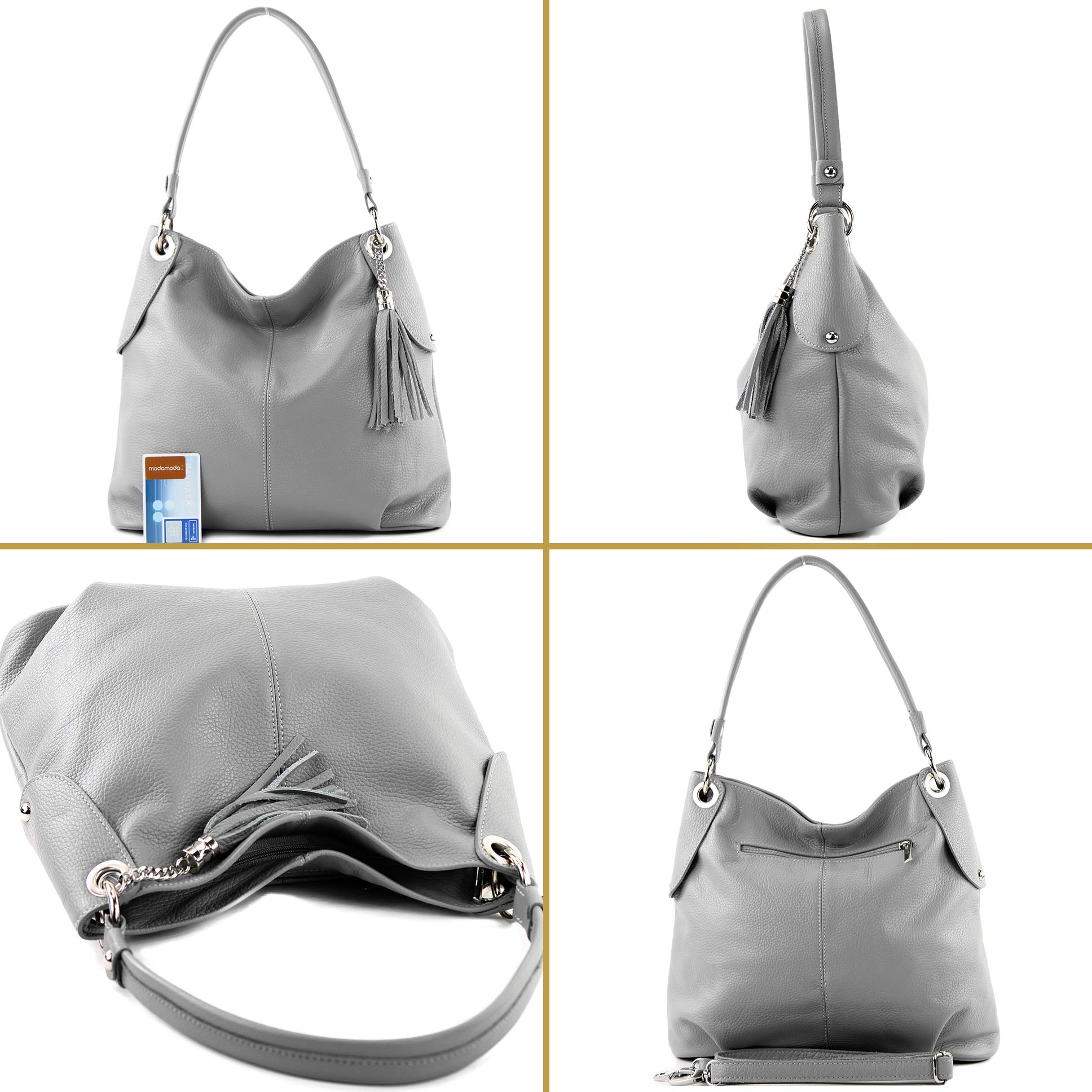 modamoda de T185 Damen Leder Schultertasche, handmade in Italy