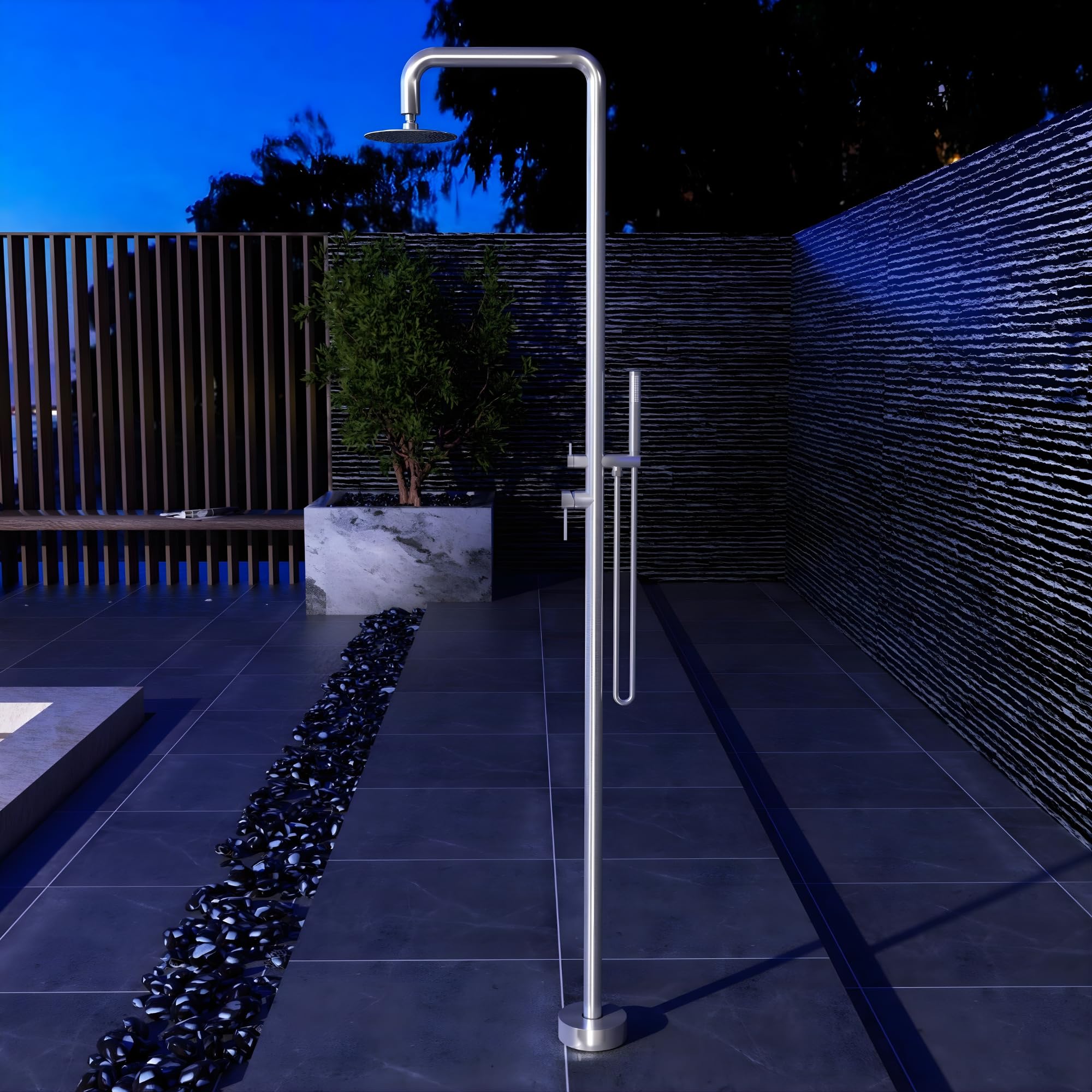 NOLUXA IMEX - Douche Piscine Extérieure Acier S.316 Eau Chaude/Froide | Douche Encastrée Sol pour Jardin, Piscine et Terrasse avec Pommeau de Douche | Robinetterie Monocommande à Double Entrée
