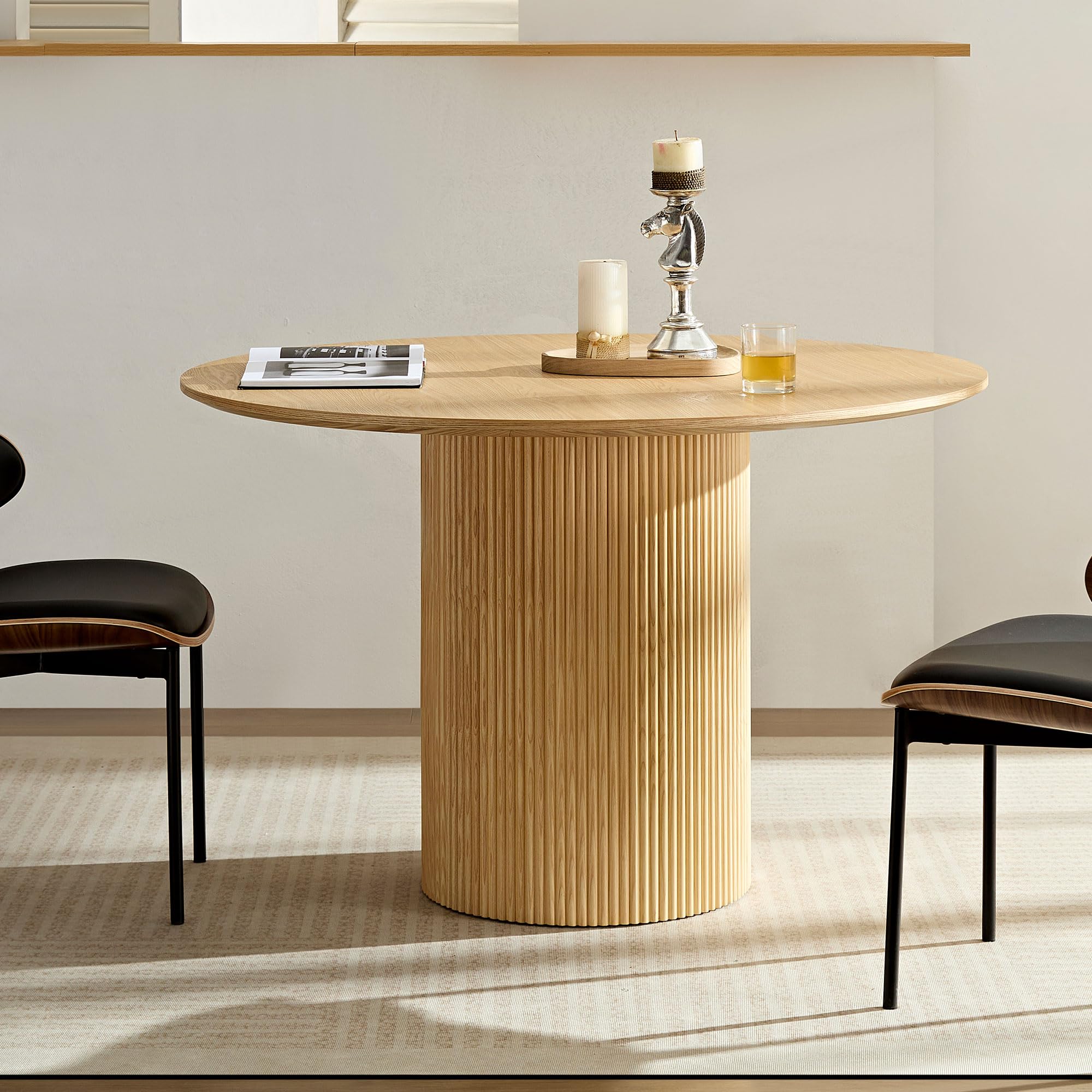 Round Dining Table 47" Modern Wood for 4-6, Oak
