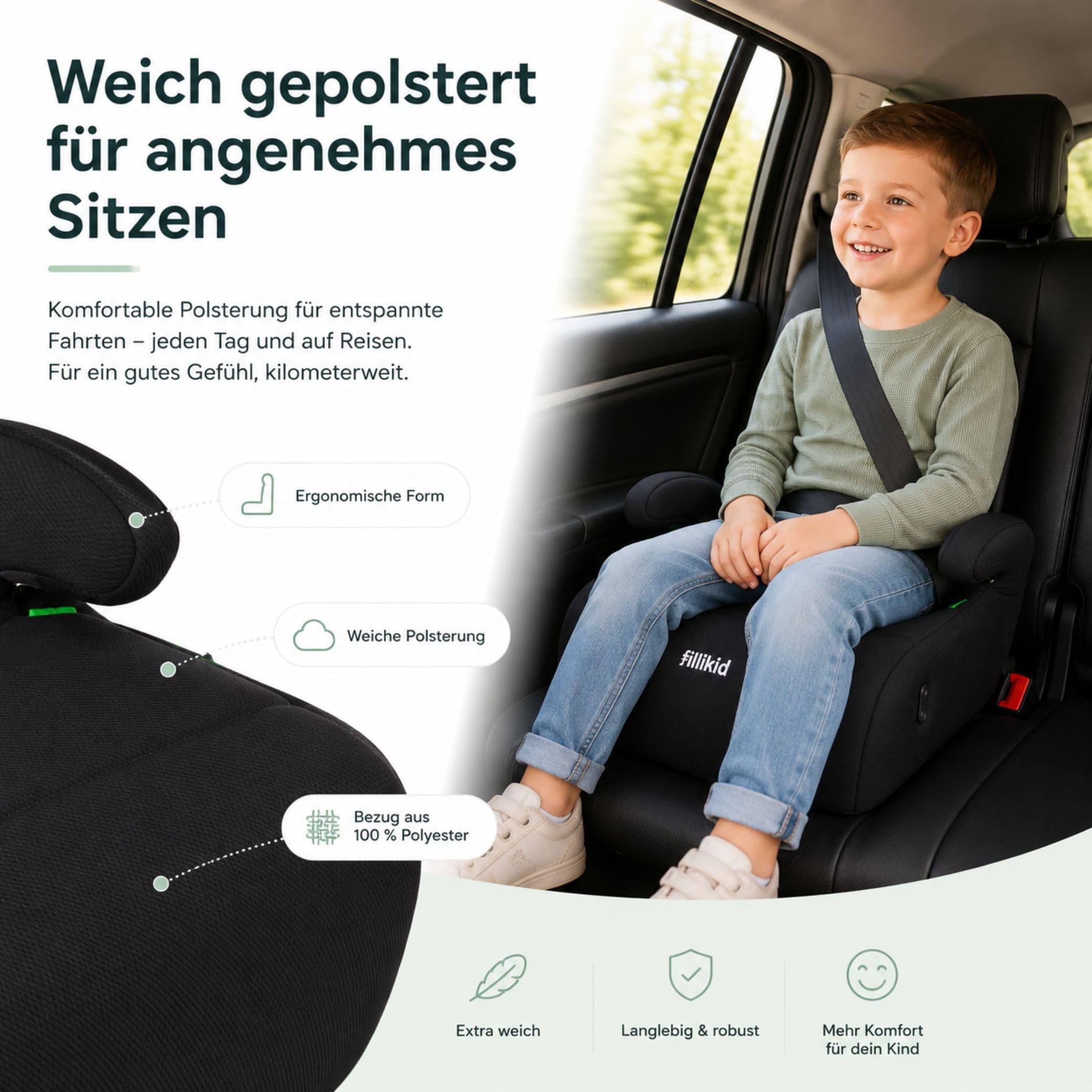 Fillikid Sitzerhöhung Exklusiv i-Size R129 125–150 cm Autositz Booster Seat Isofix-Befestigung