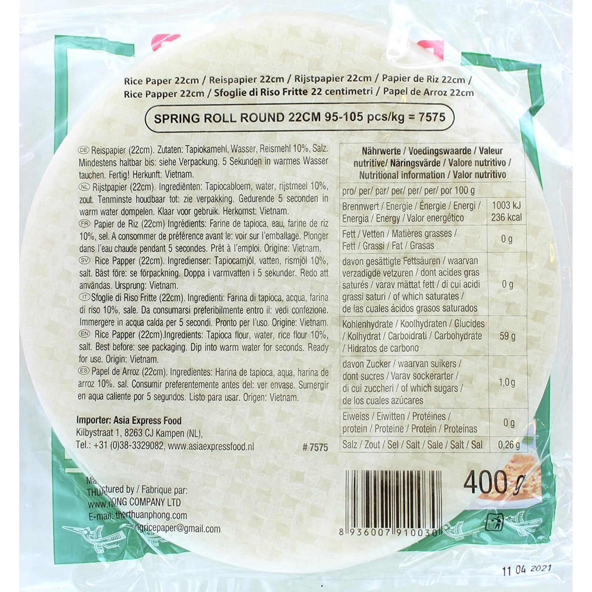 BAMBOO TREE Papel de Arroz 22 cm, Redondo (1 X 400 GR)
