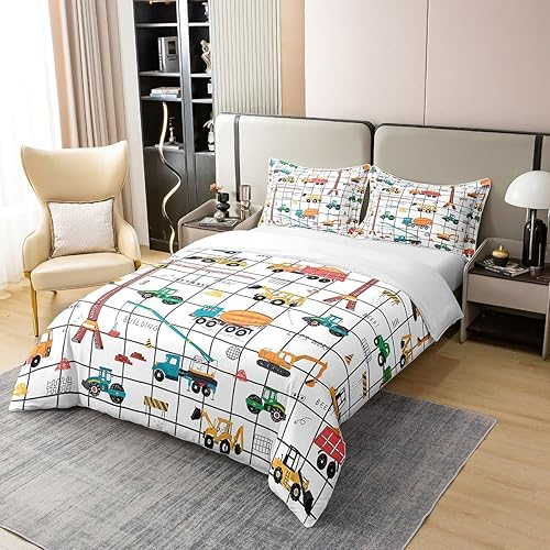 Miniatura 2 de Funda de edredón para niños, 100 % algodón, diseño de caricaturas, para niños, diseño de cuadrículas, camiones y equipos, funda de edredón de