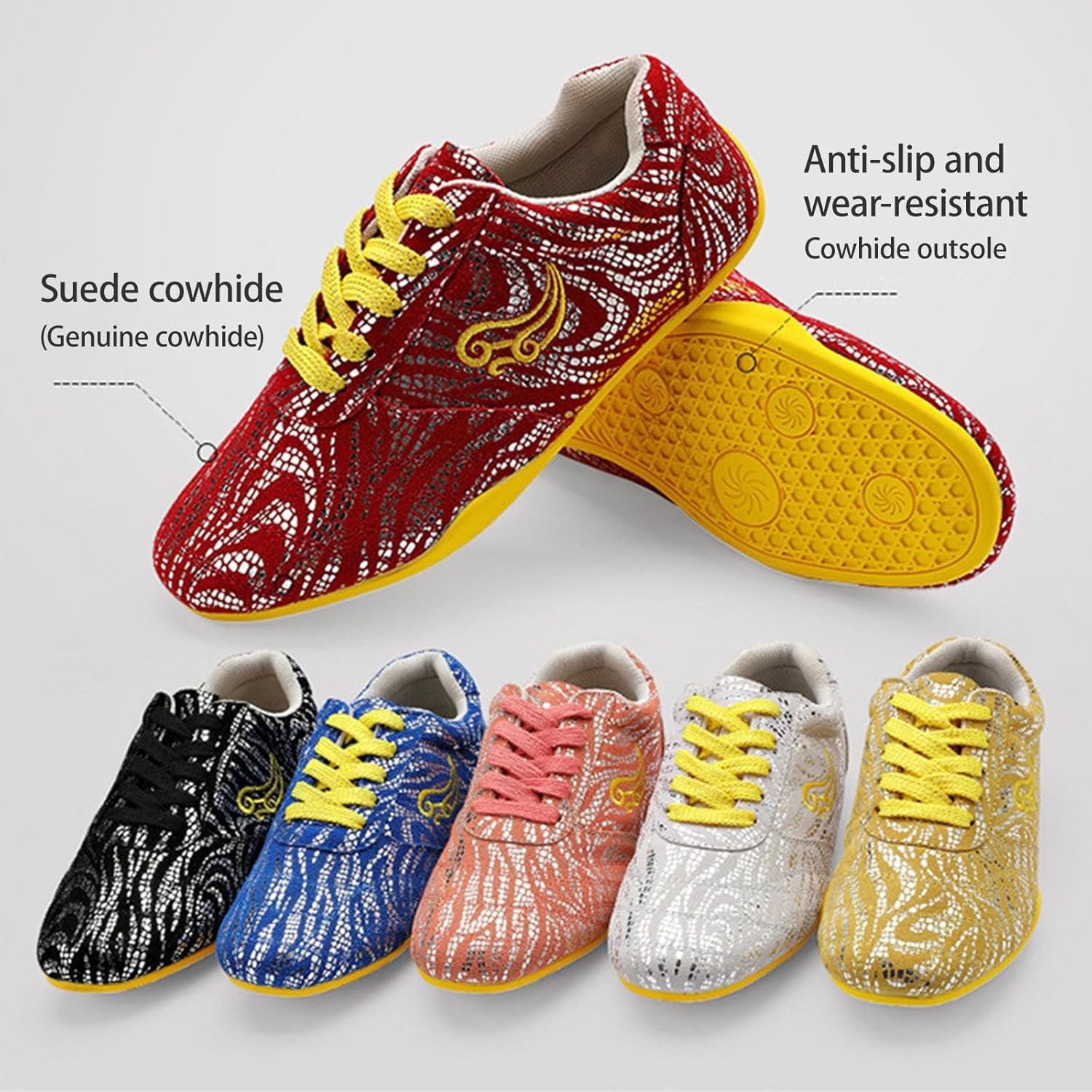 Taekwondo Kung Fu Shoes Professional, Anti-Slip Bovine Tendon Soles Tai Chi Shoes Women Martial Arts Training(9,I)