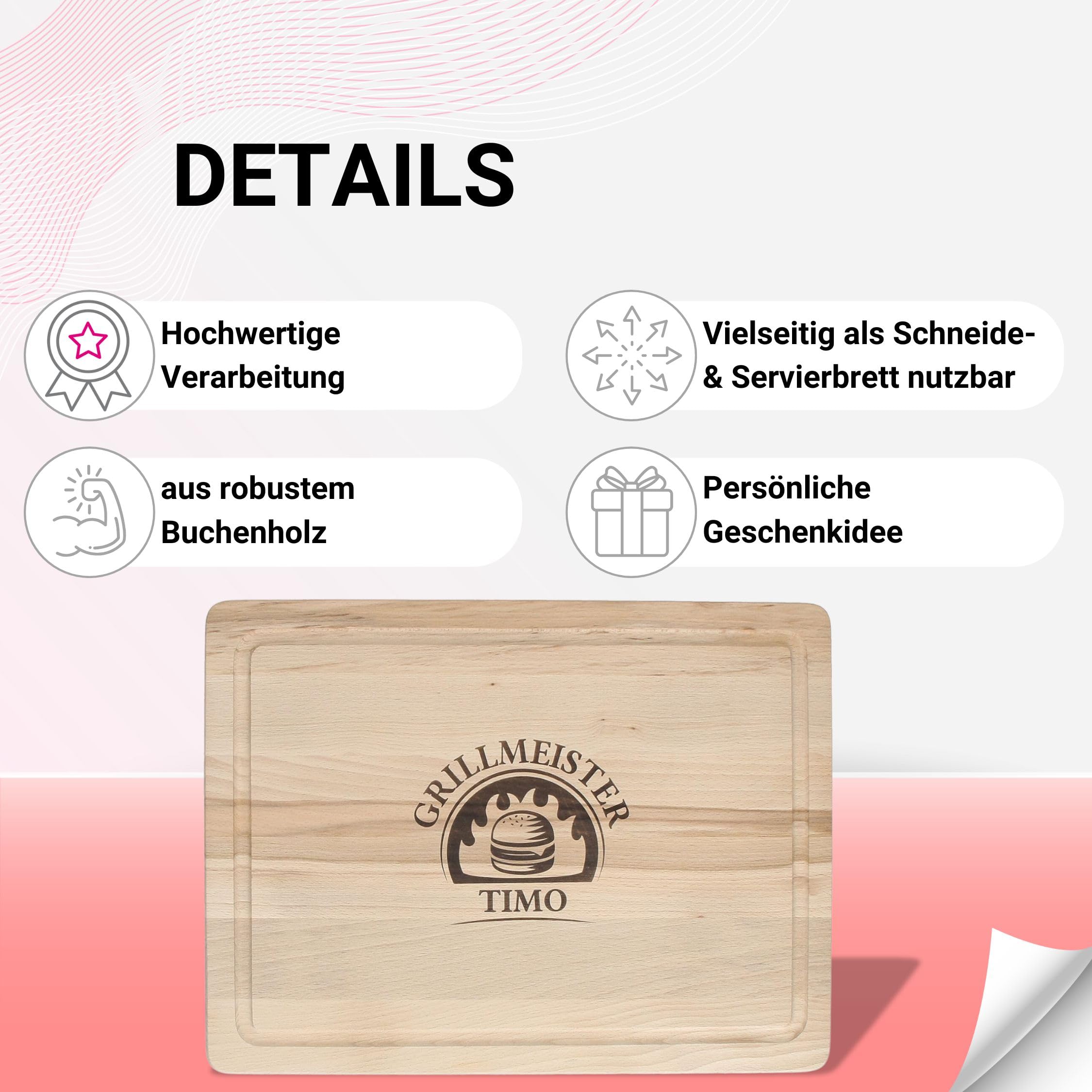 Al Tabla de cortar con grabado con diferentes diseños de cocina tabla personalizado con tabla de desayuno con nombre Madera de Haya Maciza 40 x 30 x 1,5 cm, Diseño 8, 40 x 30 x 1,5 cm
