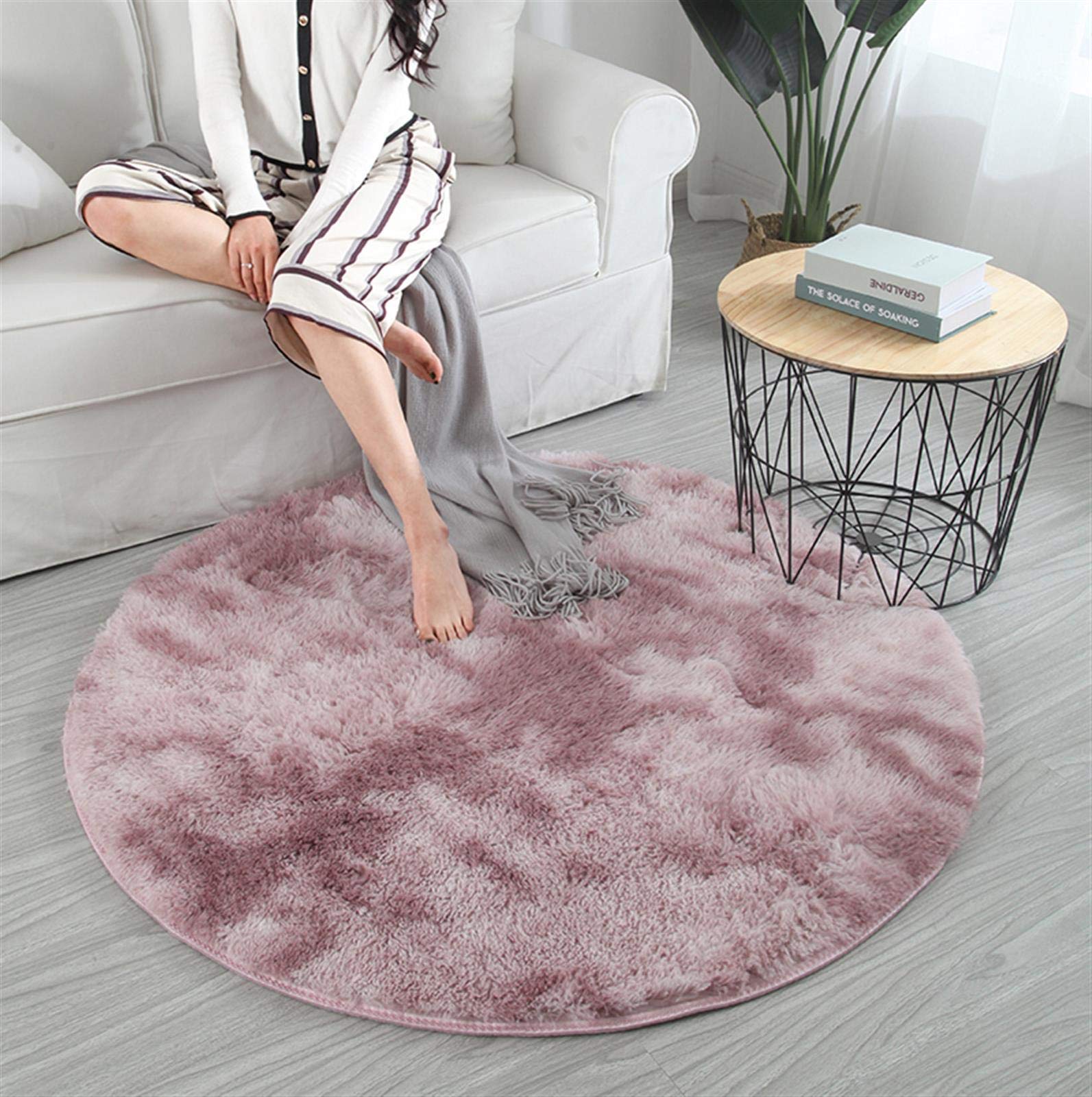 GueTTO Großer Grauer Kreis Shaggy Teppich 160cm plüsch dick Hochflor rutschfest waschbar Rundbodenteppich geeignet Schlafzimmer Wohnzimmer Familienzimmer Dekor,Purple pink,120cm