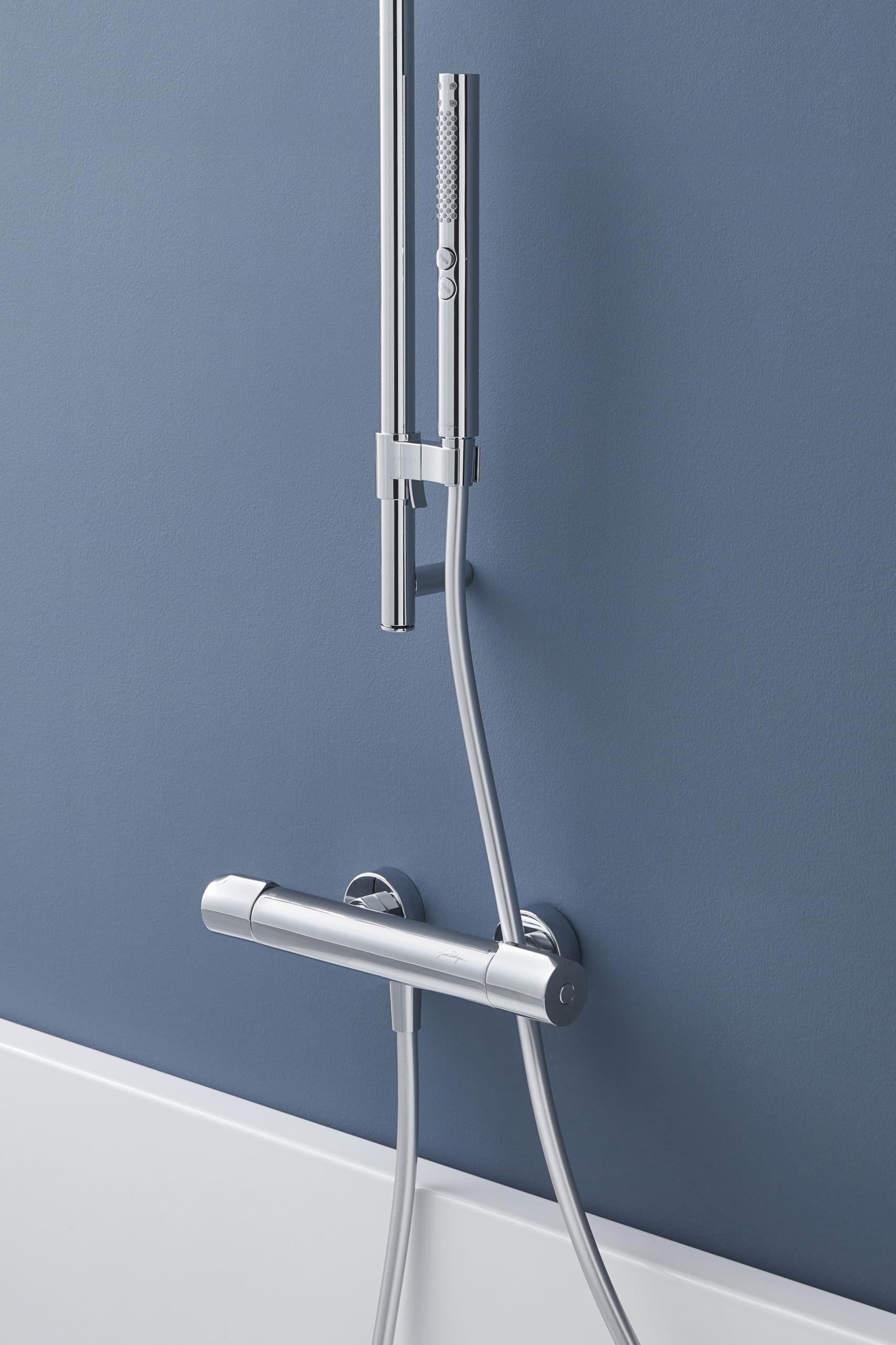 JACOB DELAFON Grifo Termostático de Ducha Grifería Monomando Termostática Mural con Limitador de Caudal Sensitivo Ahorro de Agua Máxima Seguridad Latón Cromado MÉTRO E24394-CP