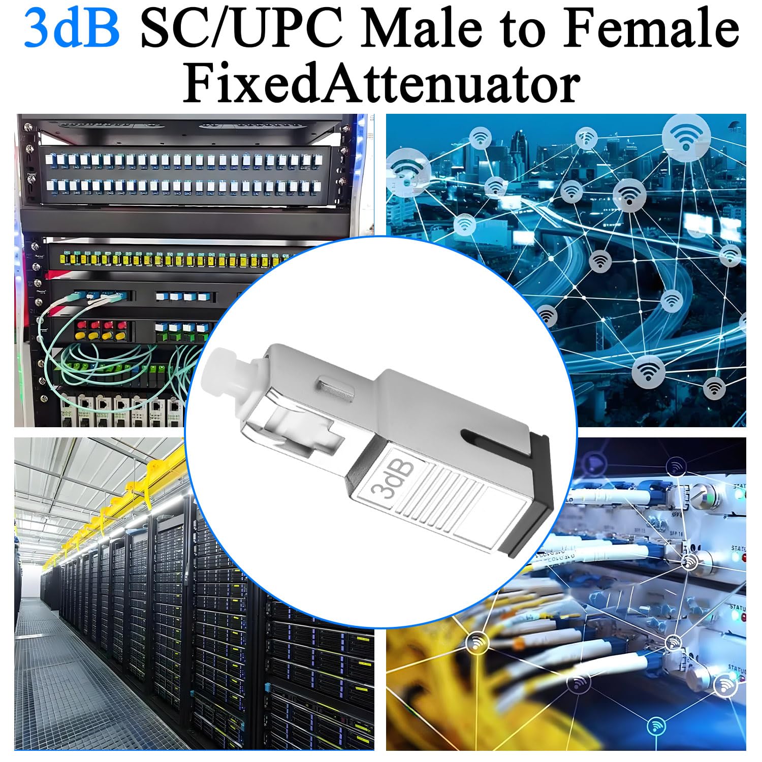 QIANRENON 3dB SC/UPC Attenuatore fisso in fibra ottica Adattatore SC maschio a femmina Singlemode Connettore ottico fisso Attenuatore valore attenuatore 3dB±0,3, per rete in fibra ottica CATV FTTH PON